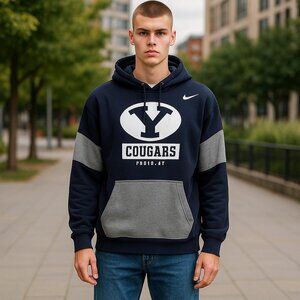 Nike BYU Cougars Hoodie Sweatshirt Size Large - Navy Blue & Gray